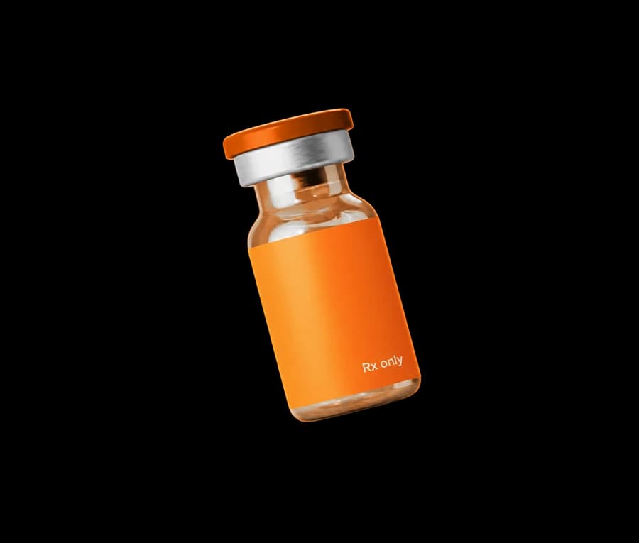 Illustrative medication vial with a generic Rx only label and no company branding